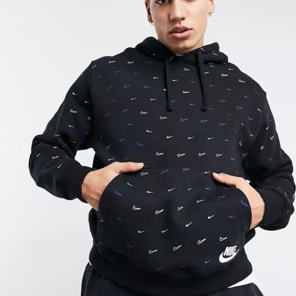 Nike All-Over Swoosh Print Hoodie in Black